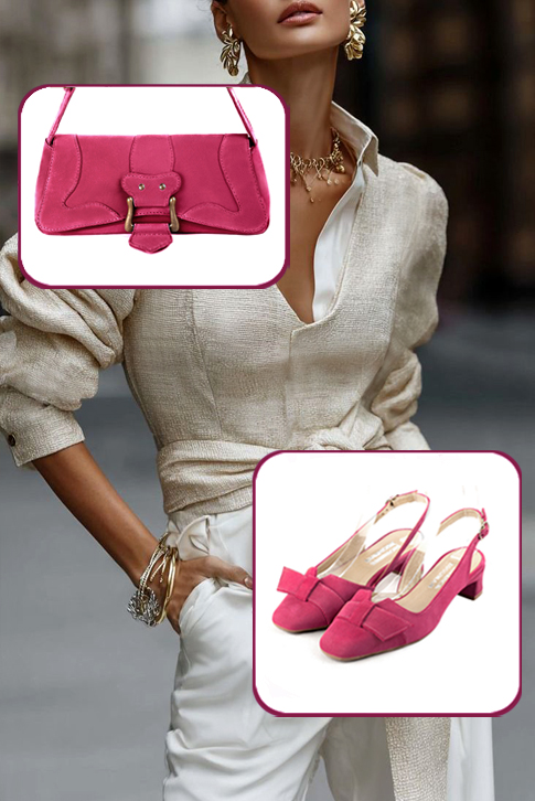 Dress small handbag in fuchsia pink leather - Worn view
